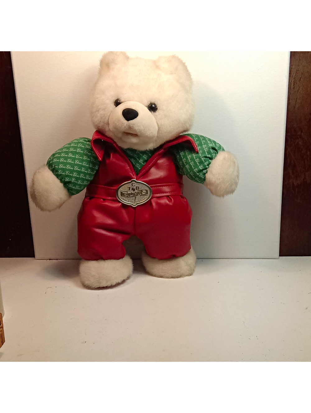 VTG 1994 Taipow Elvis Presley Singing Plush Bear Blue Christmas Red Suit TCB